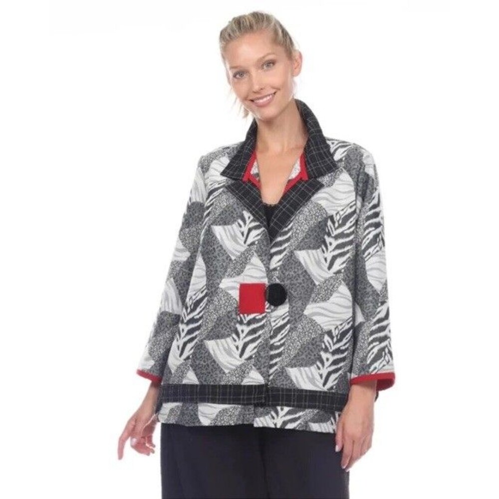 Moonlight Fashion Jacket Womens Small Button Textured Slit Career Kimono  Mixed - Picture 2 of 15